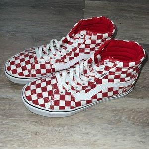 Vans high top red checkered shoes